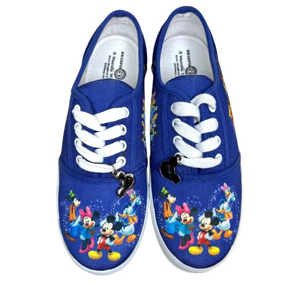 Bradford Exchange Disney Women Sneakers Mickey and Minnie Wearable Art Blue Sz 5 - Picture 5 of 8